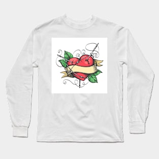 Red Heart Pierced By Needles and Barbed Wire Long Sleeve T-Shirt